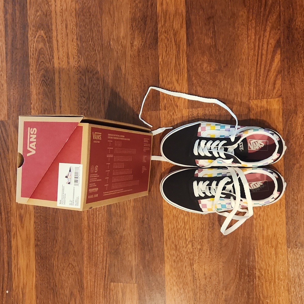 Women's rainbow checkered Vans